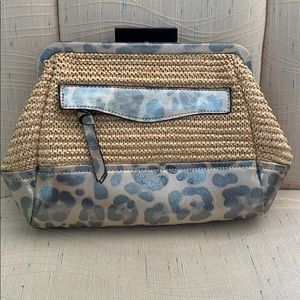 Straw Clutch with Metallic Leopard Accents